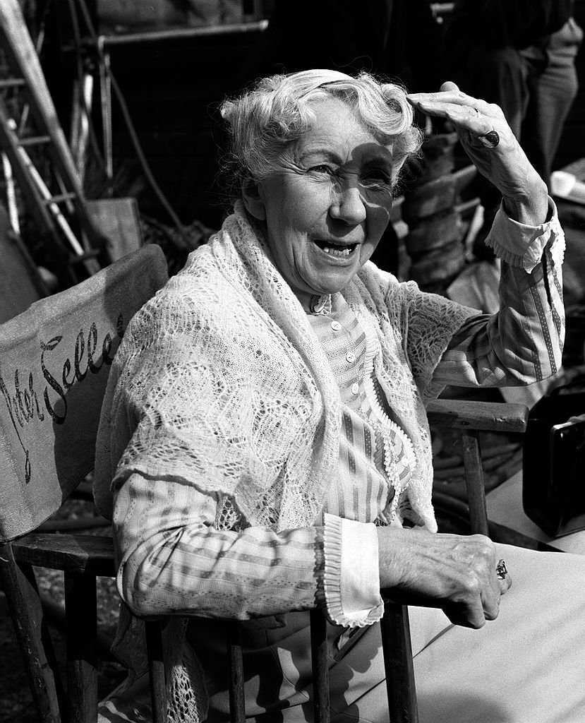 British actress Katie Johnson is pictured on the set of the film 'The Ladykillers', 1955