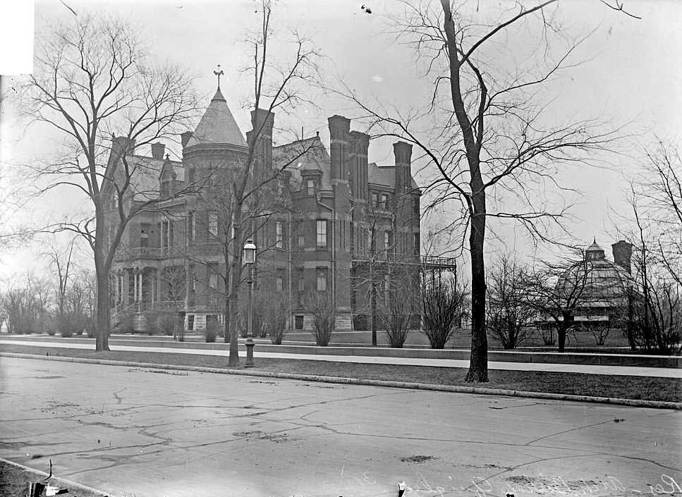 Exterior view from North Avenue of the home of Archbishop James Edward Quigley residence (at North Avenue and North State Street in the Near North Side community area), Chicago, Illinois, 1903.