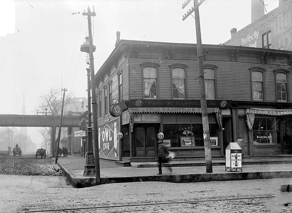 Exterior view of the Fred M. Kantzler, Jr. Saloon, located at 2101 South State Street in the Near South Side community area of Chicago, 1903.