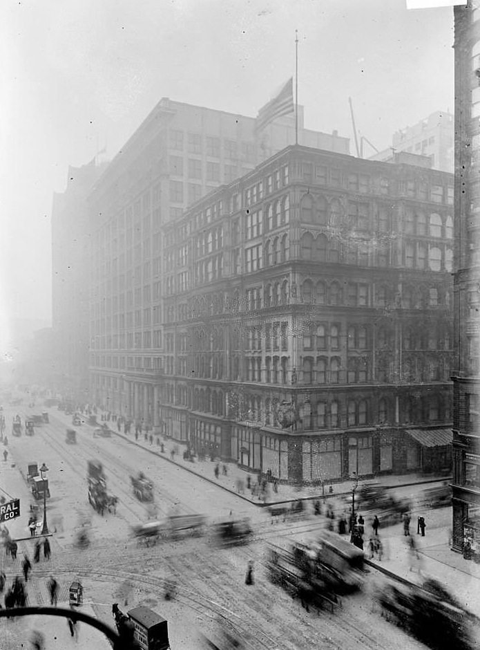 Marshall Field & Company building, view from across the street intersection, Chicago, Illinois, 1905.