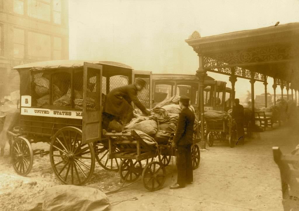 Horse Drawn Mail Cart Receiving mail at Union Station, Chicago, 1905