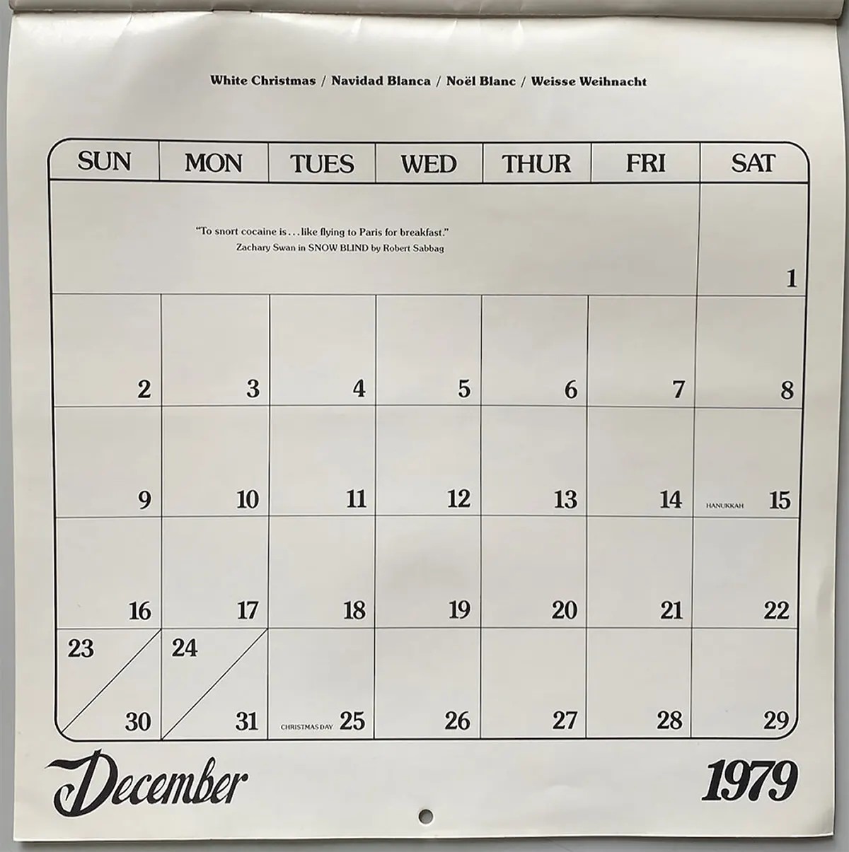 A Weird 1979 Cocaine Calendar Published in San Francisco