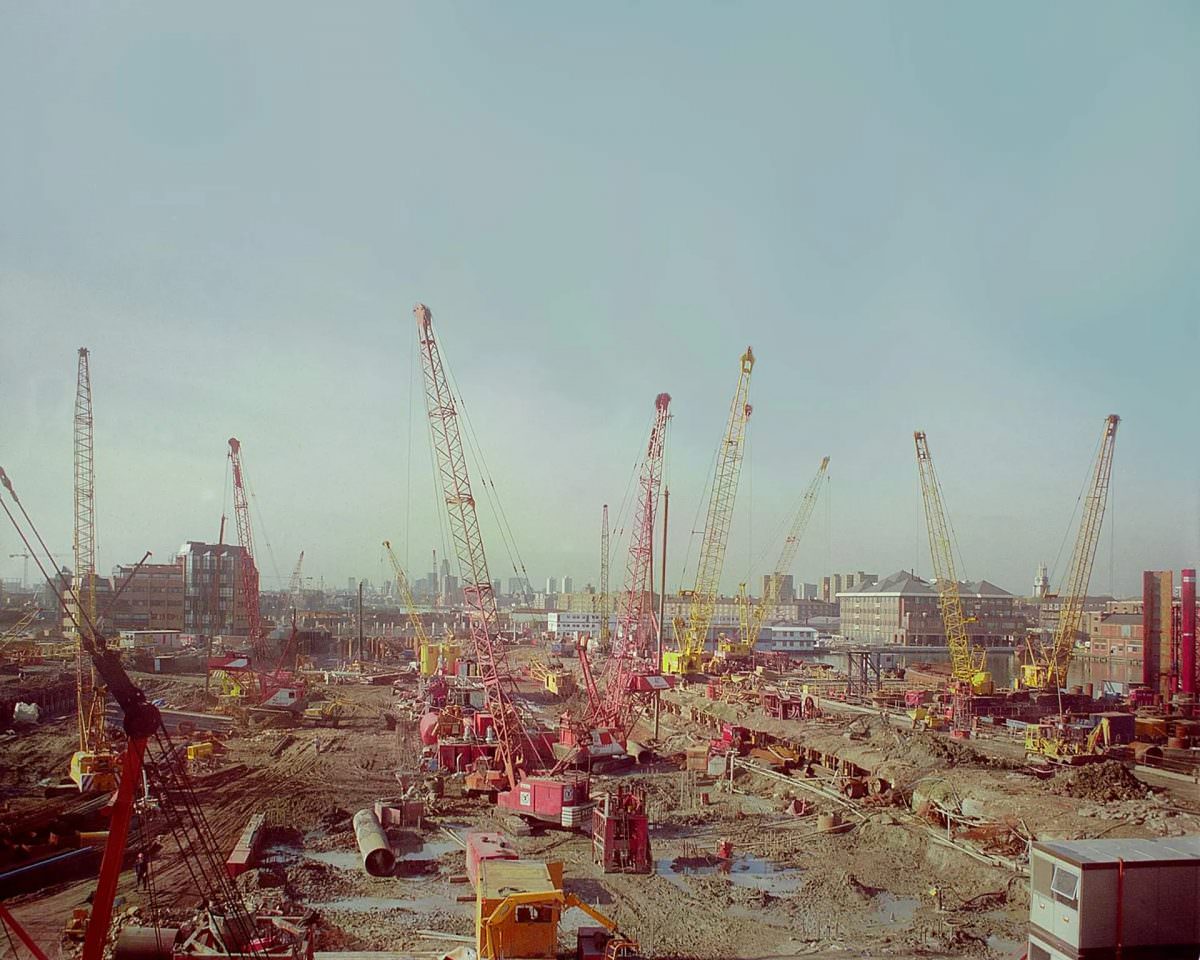 View from Canary Wharf DLR station, 1988