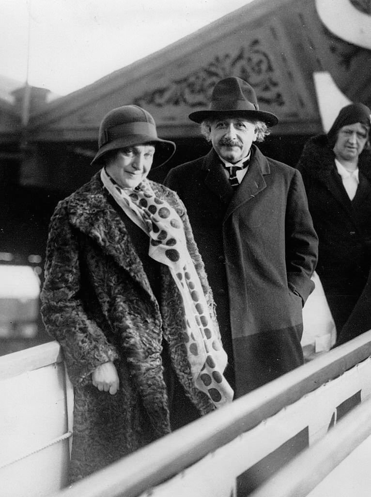 Albert Einstein with his wife Elsa on the steamboat Belgenland on the way to America, 1930