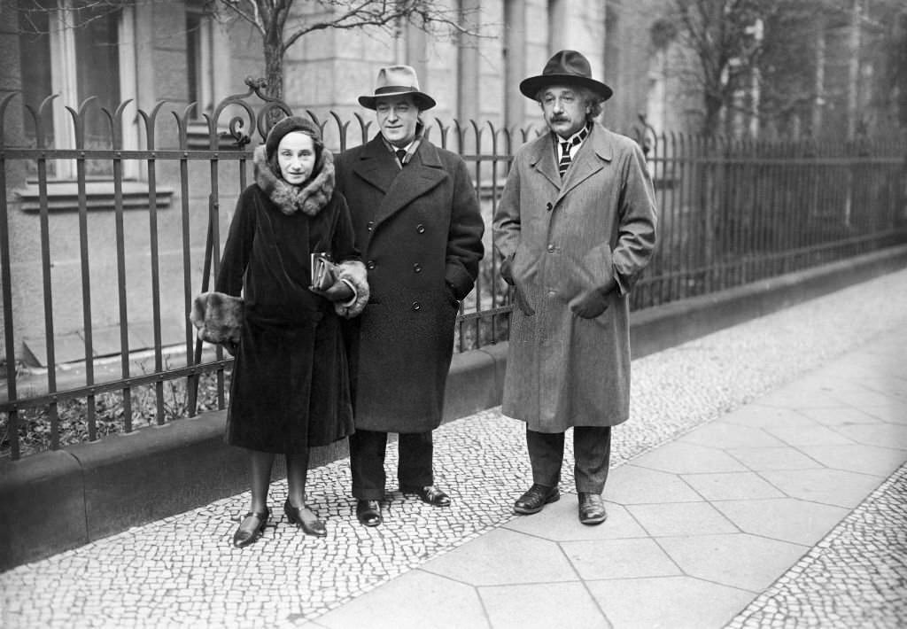 Albert Einstein with his siter Margot and her husband Dimitri Marianoff on the day of their marriage, 1930