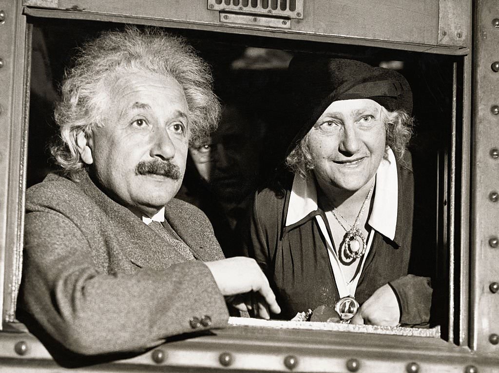 Albert Einstein with his wife Elsa in Chicago.