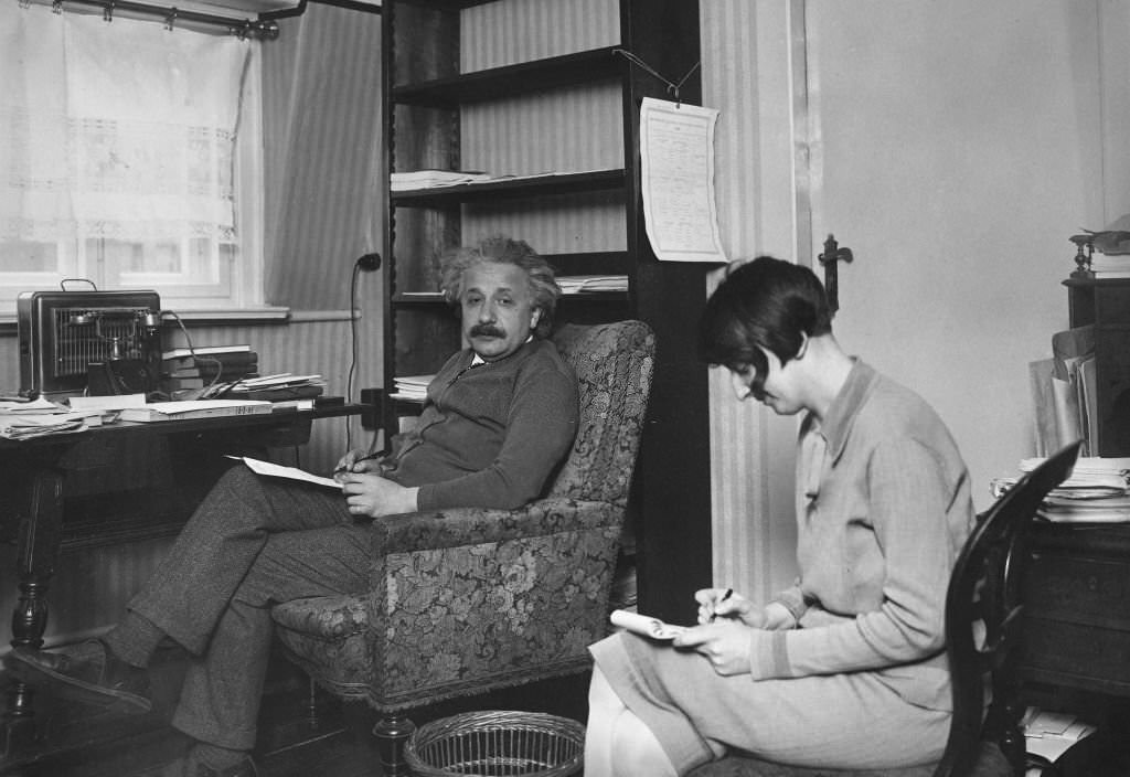 Albert Einstein dictating something to his secretary, 1930