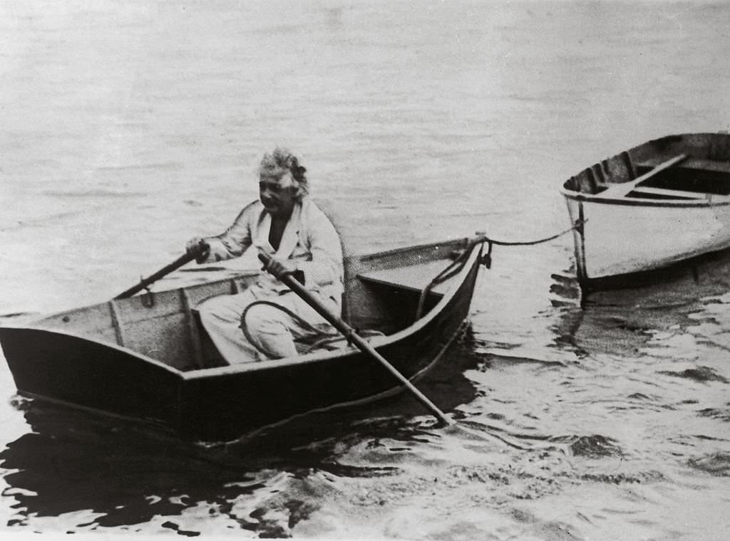 Albert Einstein in a rowing boat, 1930