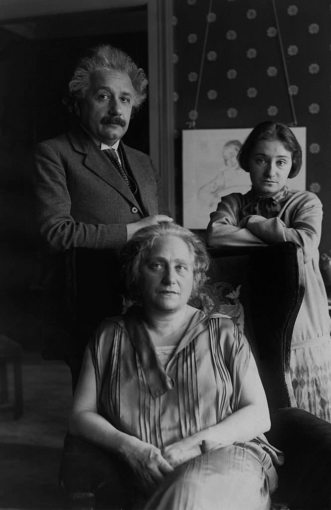 Albert Einstein with his wife Elsa and their daughter Margot at home in Berlin, 1929