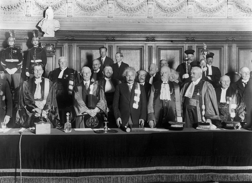 Albert Einstein at The Sorbonne, 1925. He was received ceremoniously at the Sorbonne, in presence of the main figures of the University.