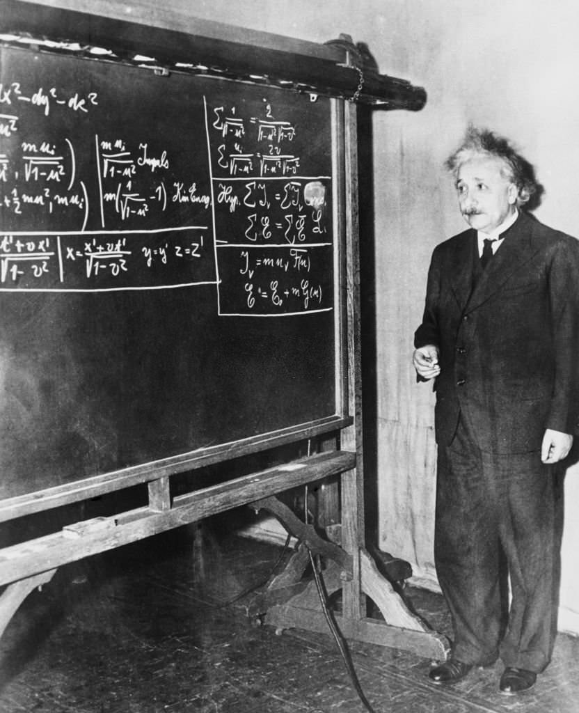 Albert Einstein lecturing to the American Association for the Advancement of Science at Pittsburgh.