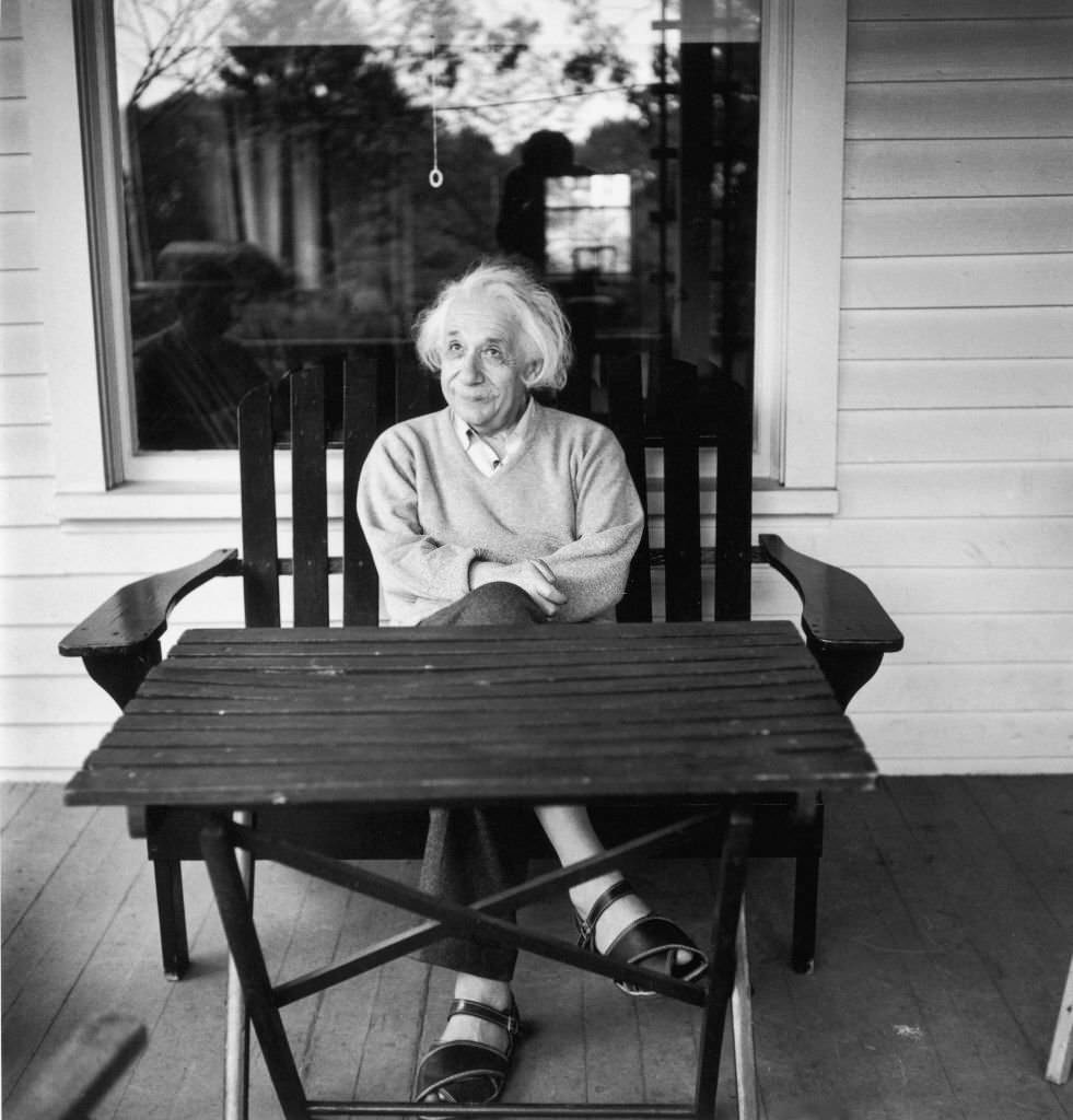 Albert Einstein outside his home at Princeton, New Jersey, 1951