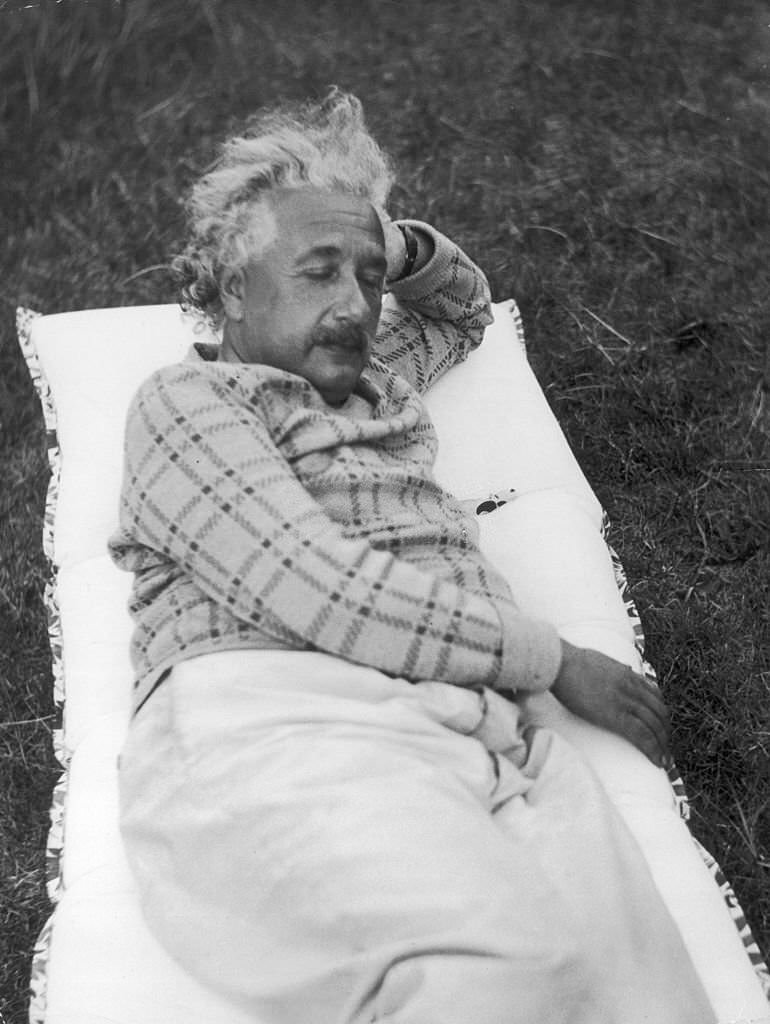 Albert Einstein taking a nap in his yard in Berlin, despite the Nazi threat, in October 1933.