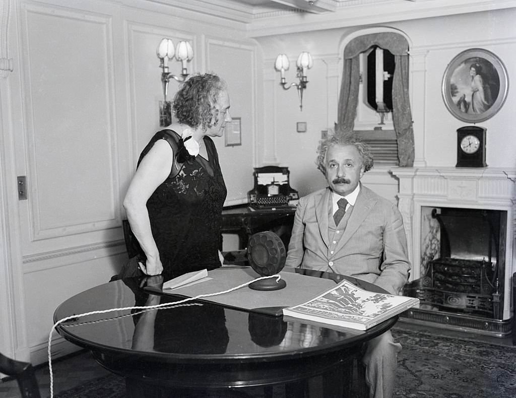 Albert Einstein with his wife Elsa Einstein, 1932