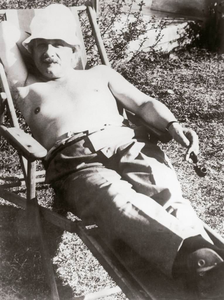 Albert Einstein sunbathing, 1932