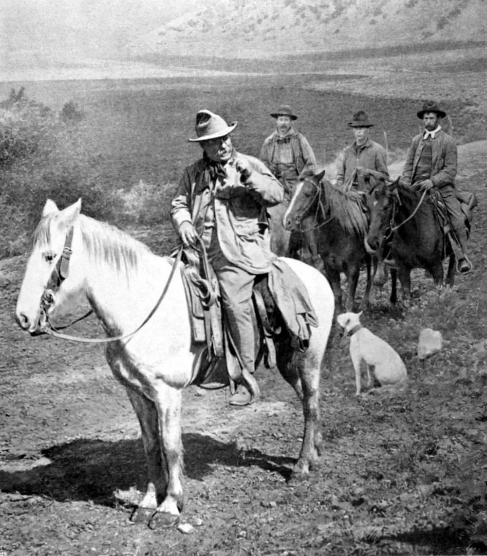 President Theodore Roosevelt hunts for bear in Colorado, 1905.