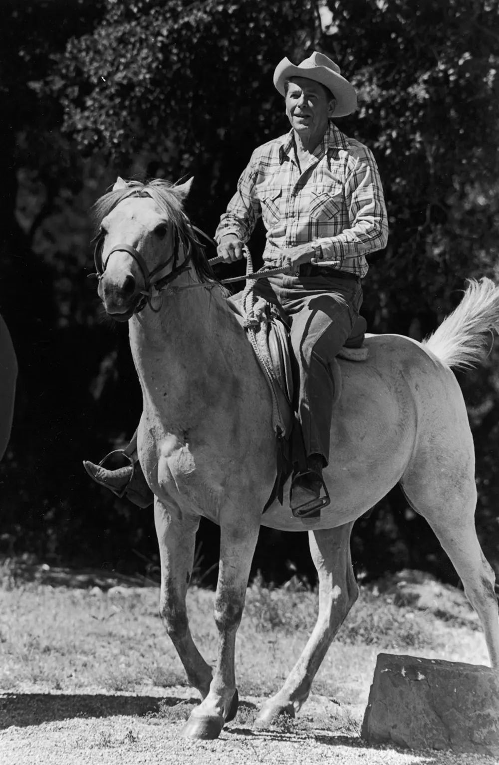 Ronald Reagan rides a horse at his California ranch, 1981.