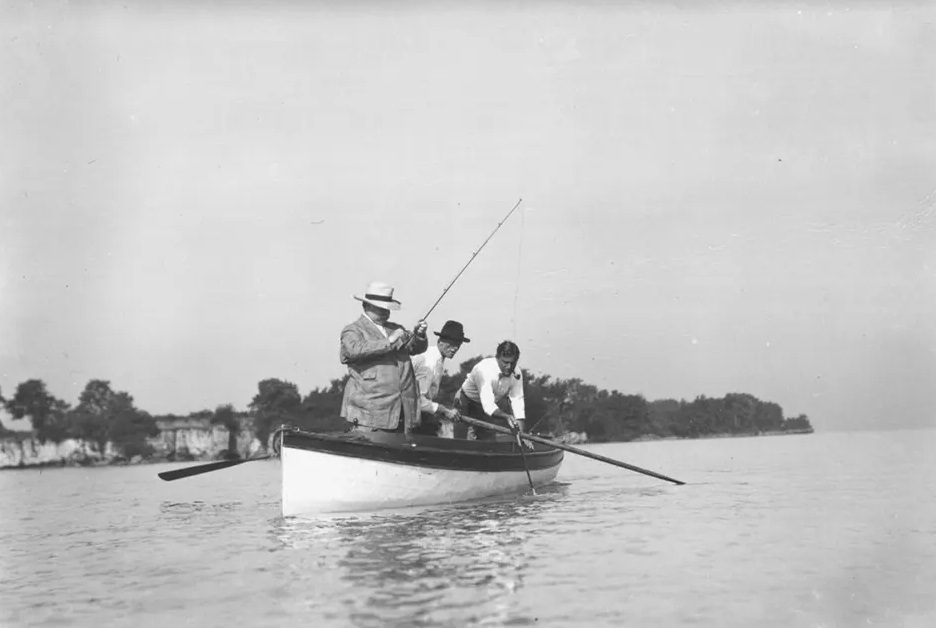 William Howard Taft fishes off Middle Bass Island, Ohio, 1908.