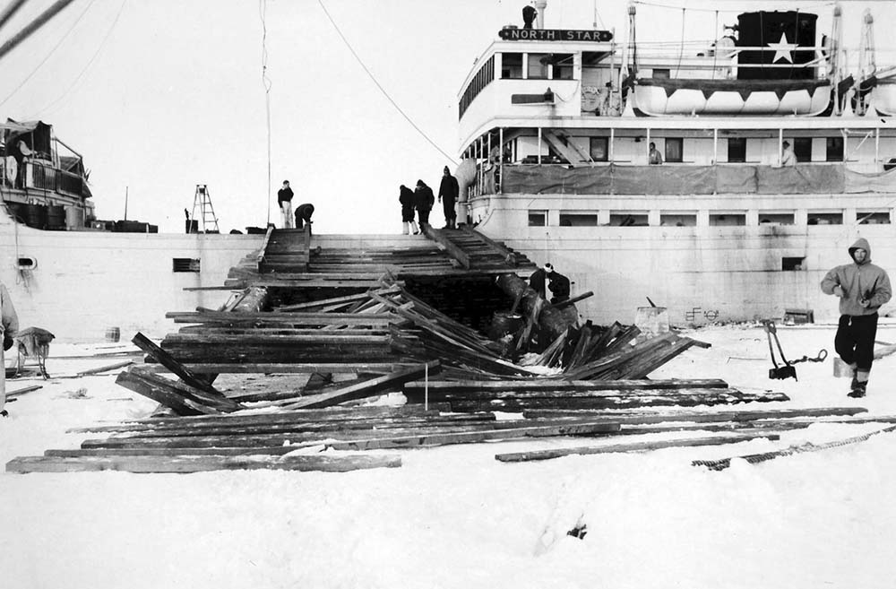 The demolished ramp after the unloading of the Snow Cruiser.