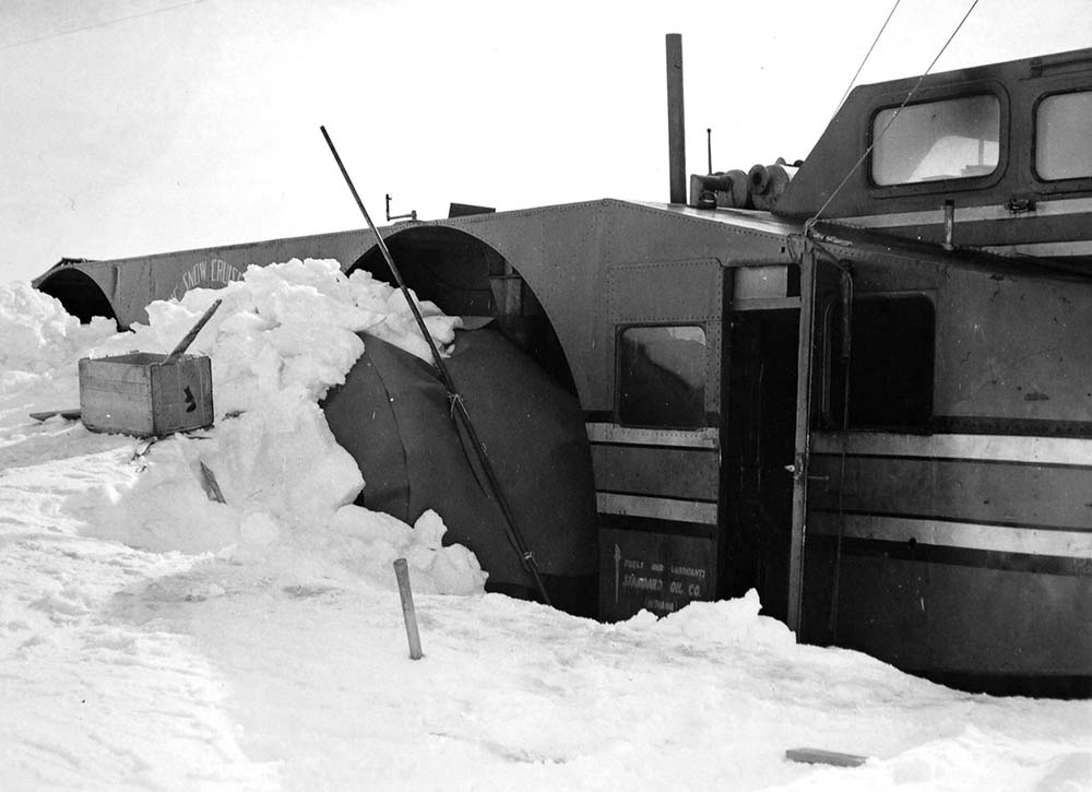 The Snow Cruiser partly buried in snow in Antarctica, 1940.