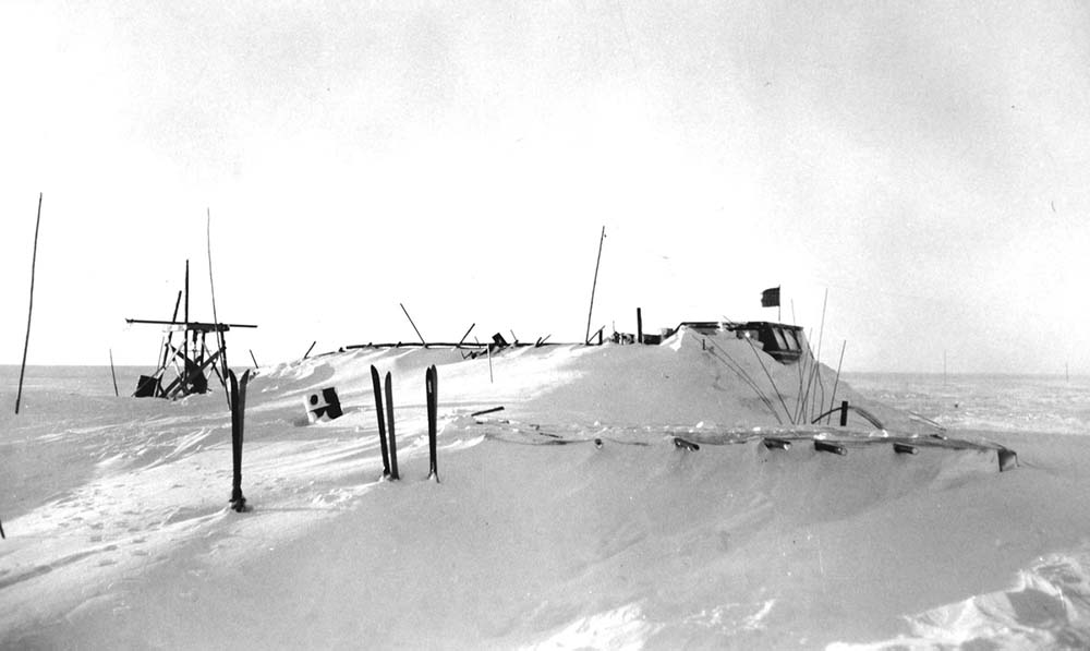 The Snow Cruiser buried after a 50 mph blizzard had blown through.