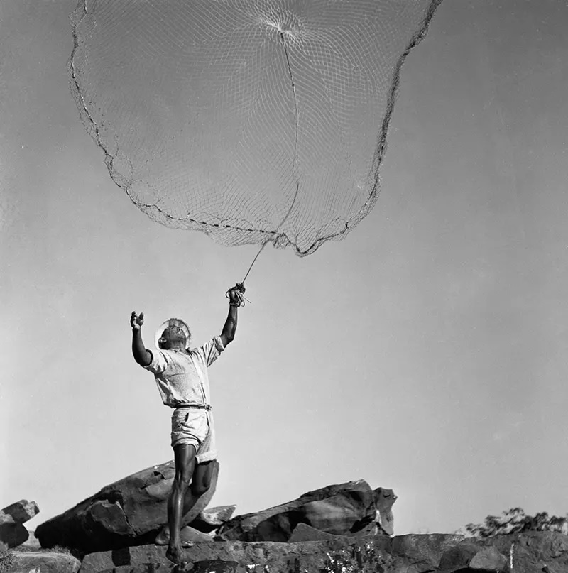 A fisherman casts his net.