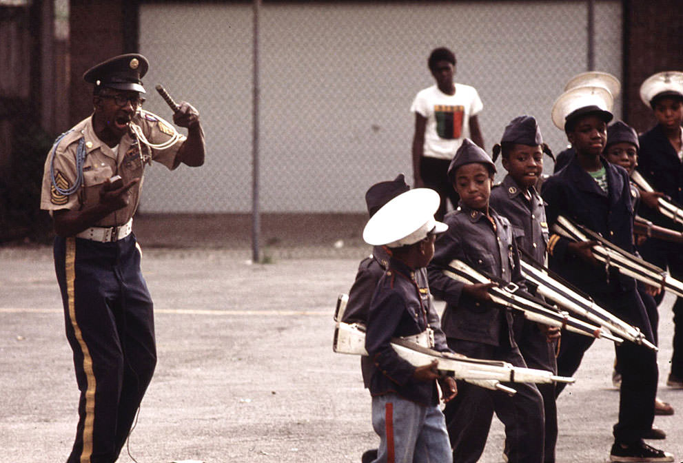 The Kadats of America, a young drill team, perform on a Sunday afternoon at a community talent show on the South Side.