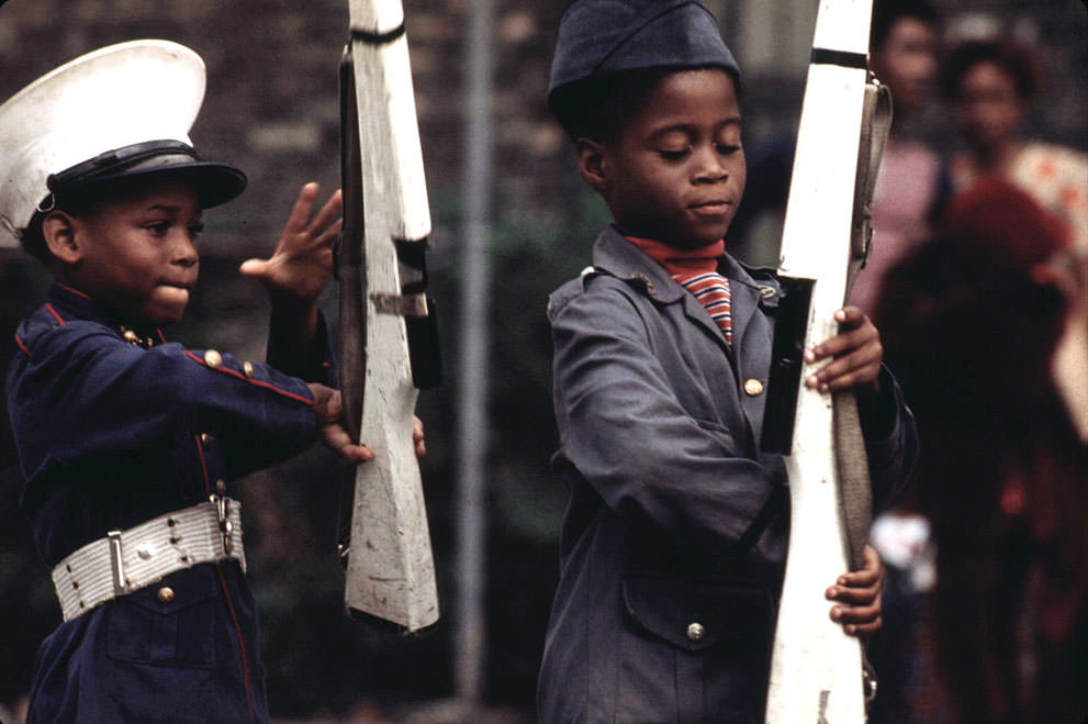 Members of the Kadats of America perform on a Sunday afternoon at a community talent show on the South Side, July 1973.