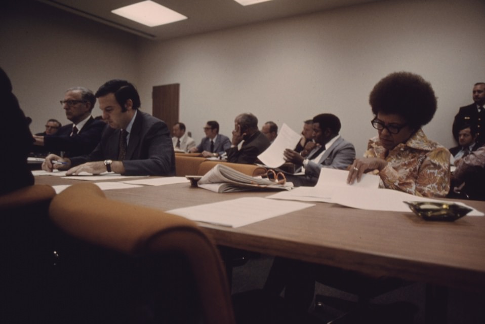 Black members of the Chicago City Council during a budget hearing.