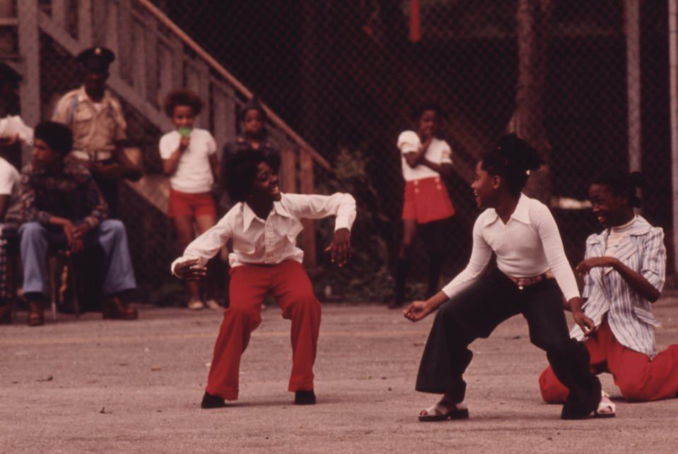 Youngsters performing on an empty lot at 5440 South Princeton Avenue in Chicago’s South Side.