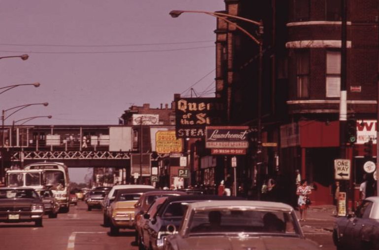 Scene in South Side Chicago on 47th Street, a busy thoroughfare where many small Black businesses are located many of the city’s Black business owners started with small operations and grew with hard work.