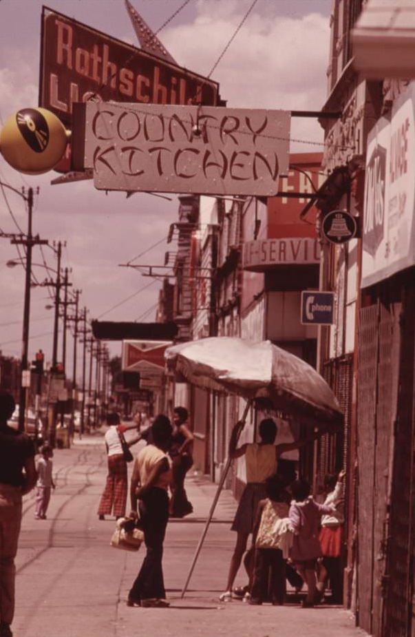 Street scene in West Side Chicago. This area was slow to recover from the riots and fires of the mid and late 1960’s.