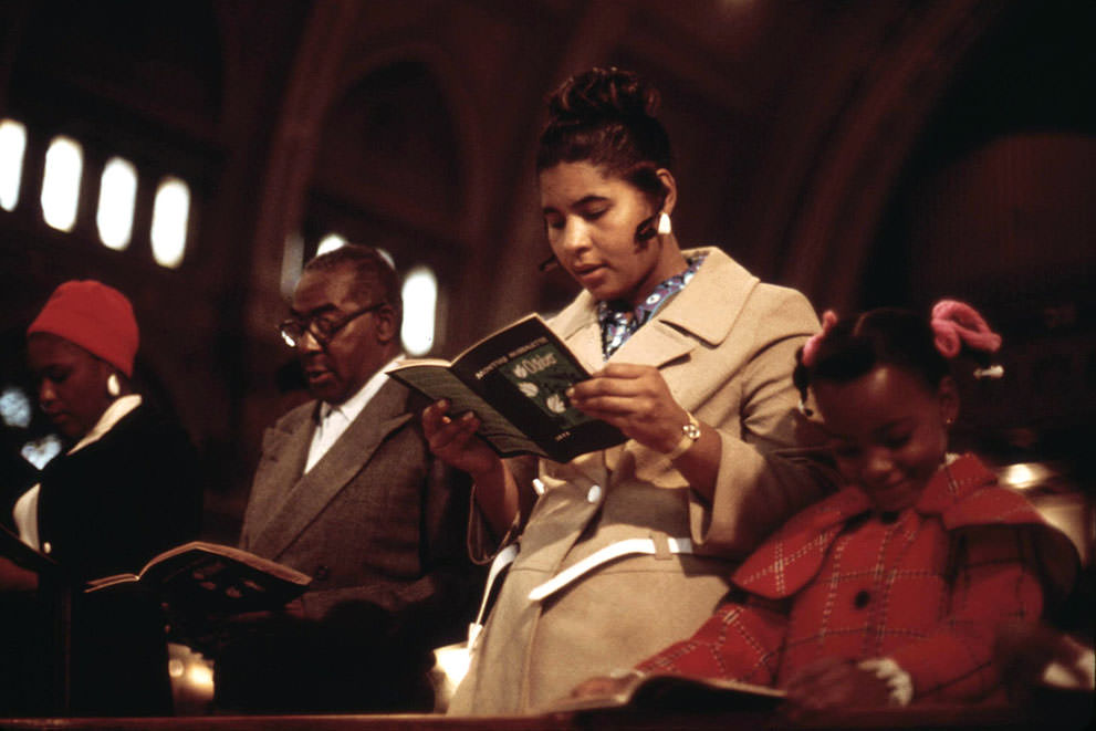Worshipers at Holy Angel Catholic Church on Chicago’s South Side, October 1973.