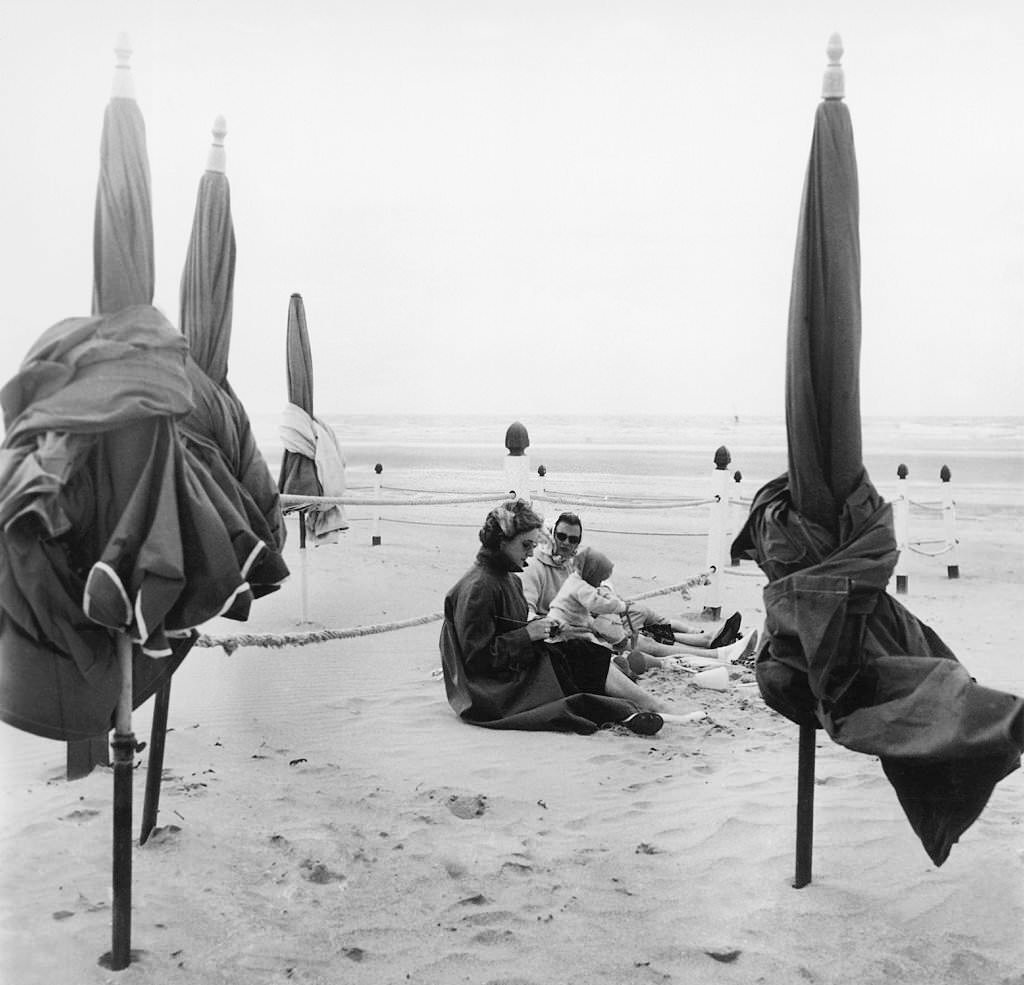 Holidaymakers at Deauville Beach in 1957