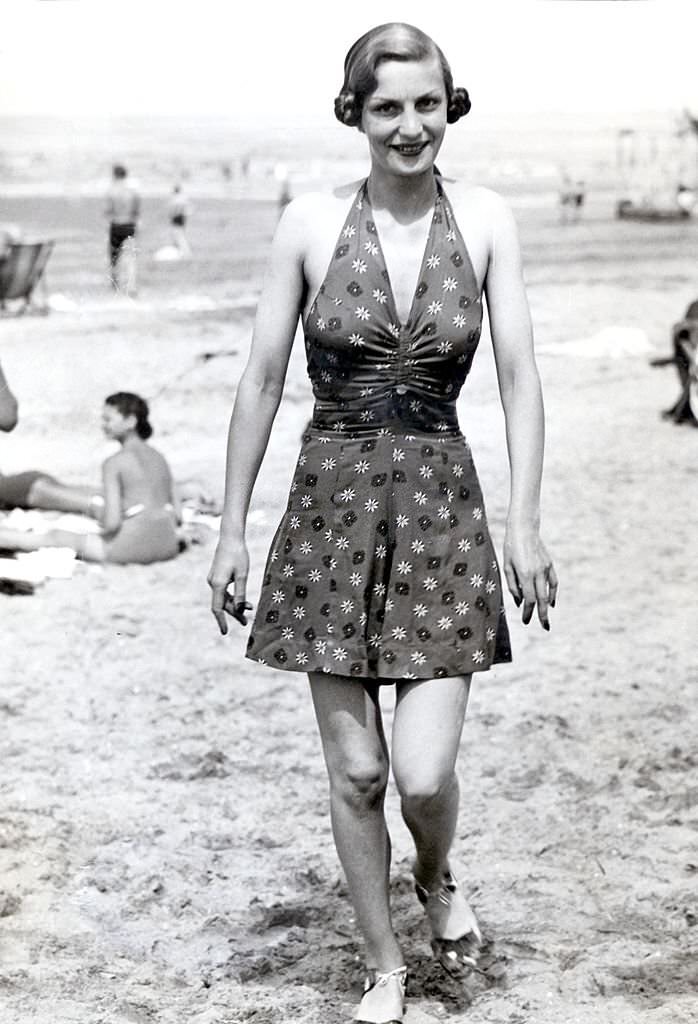 Lady de Willoughby de Broke on the beach at Deauville, 1937