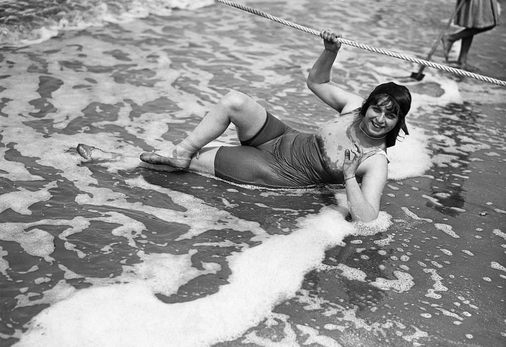 Deauville, Young woman at the beach of the Atlantic Ocean, 1913