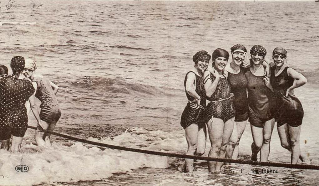 Bathers on Deauville beach.