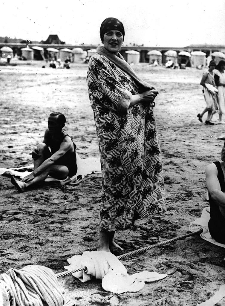 Lady Louis Mountbatten on the beach at Deauville, 1925