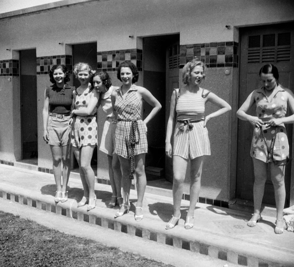 Presentation of swimsuits on the beach of Deauville, 1934