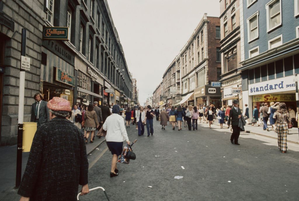Street scenes with people in Dublin, 1970s