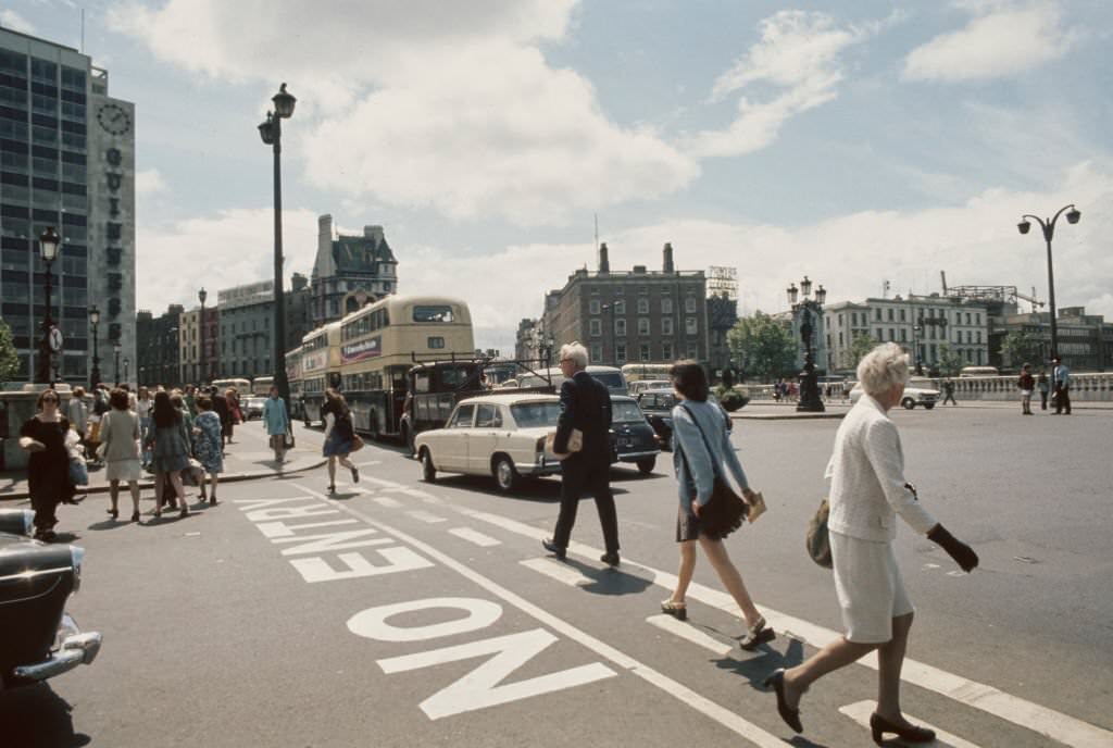 Views of people and traffic along O'Connell Street, 1970s