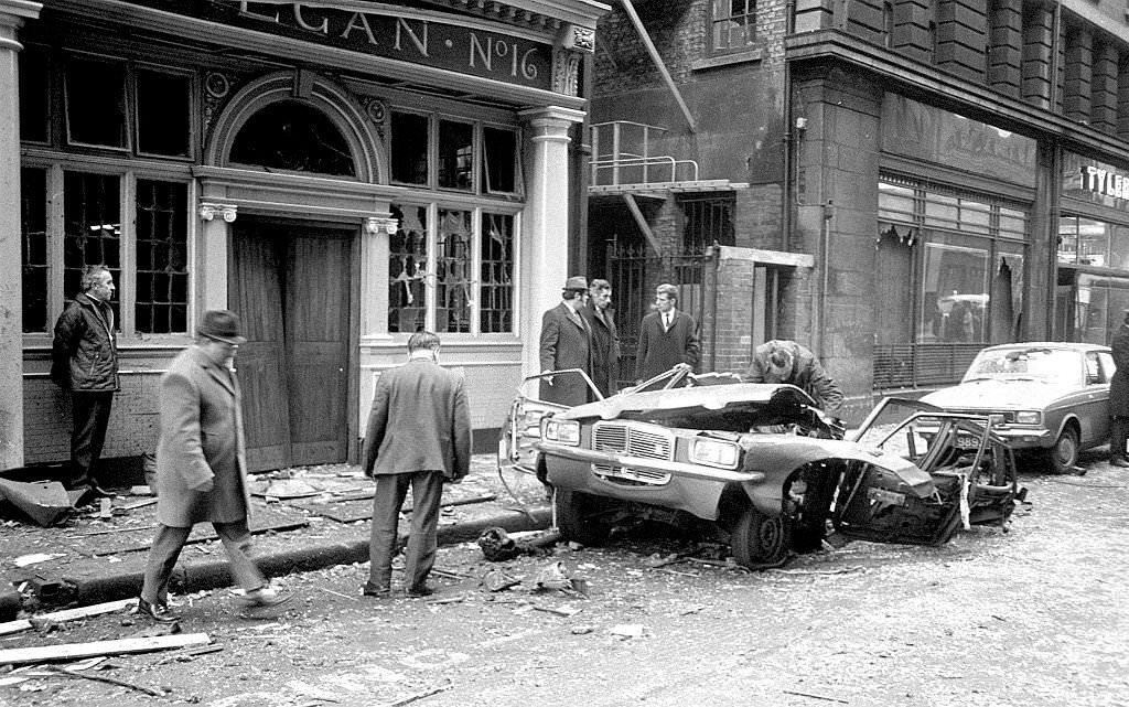 Aftermath of the car bombing in Sackville Street (now O Connell Street) in Dublin, 1973