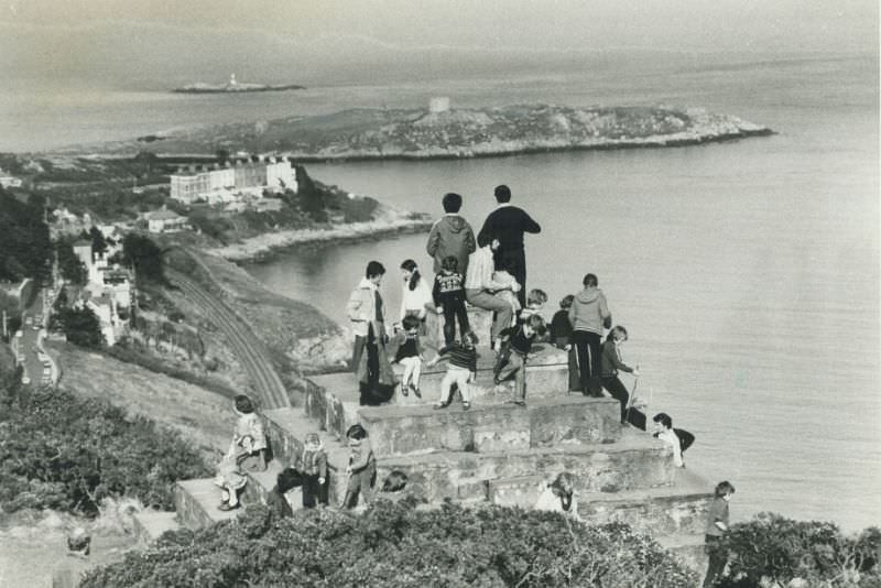 Children perched on the lookout on Killiney Hill admiring the view. Photo by George Bryant.