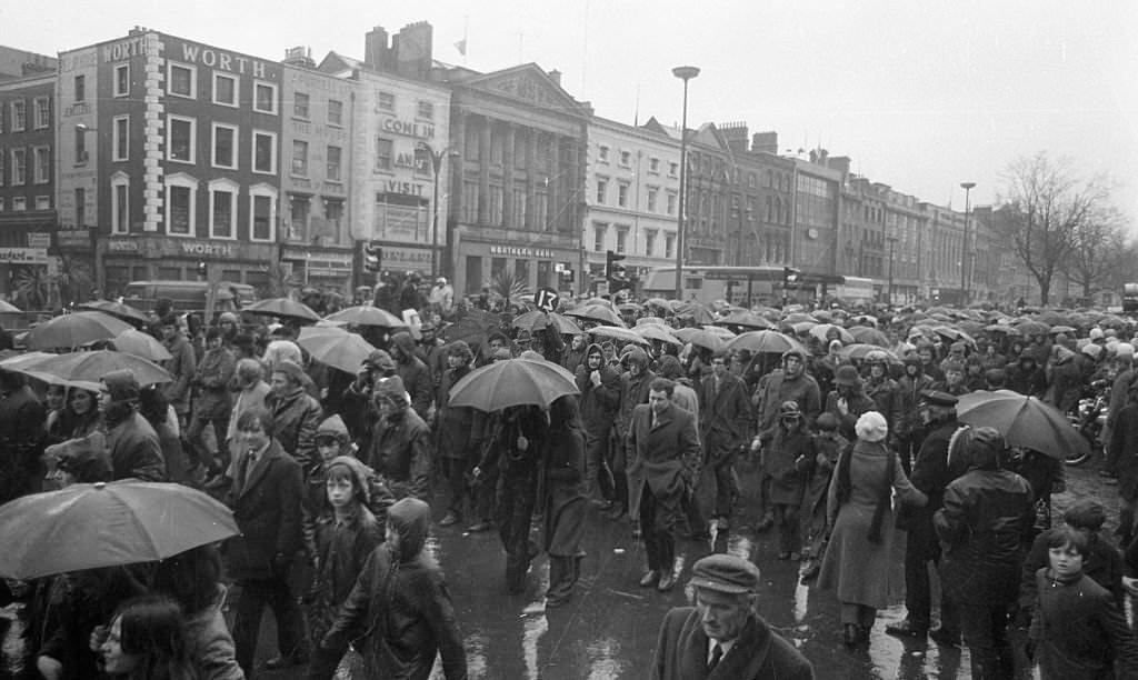 March in Dublin the day after the protest at the British Embassy on Merrion Sq following Bloody Sunday, 1972