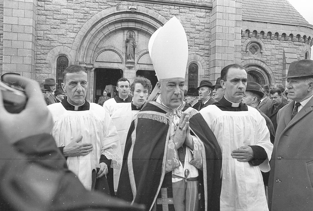 Bishop Joseph Carroll,auxiliary bishop of Dublin at the State funeral for General Richard Mulcahy, 1971