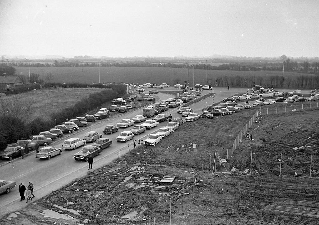 Traffic jam, Dublin, Ireland, 1971