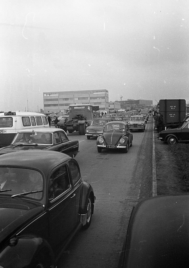 Traffic jam, Dublin, Ireland, 1971