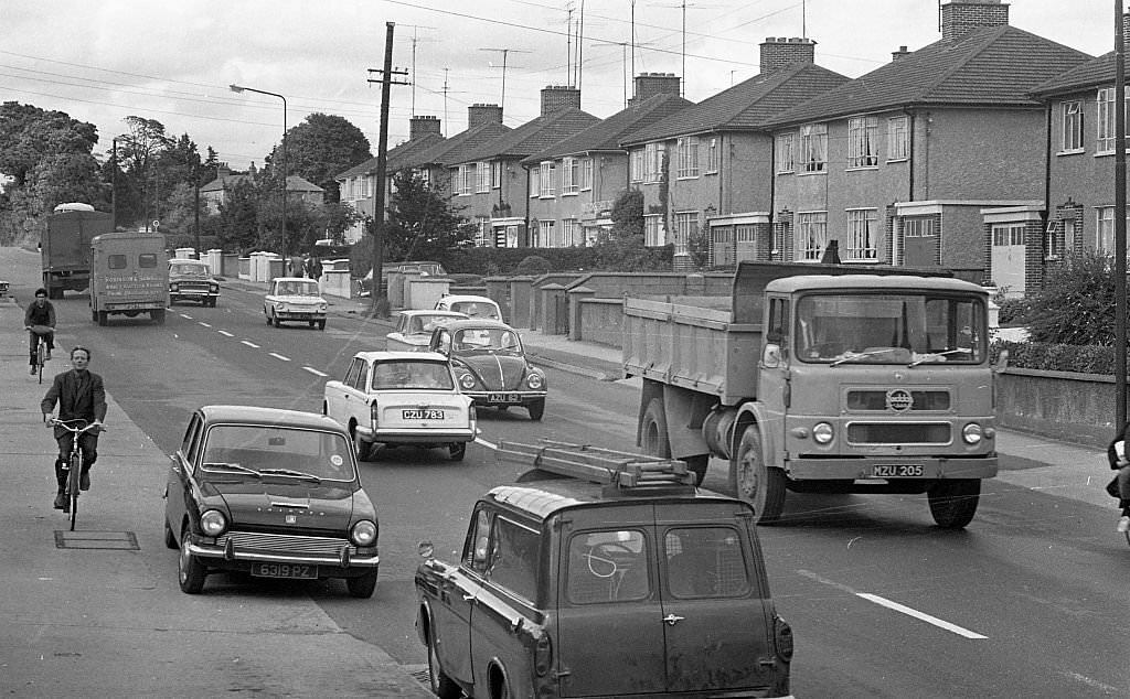 Traffic congestion on the North Road in Santry Dublin, 1970