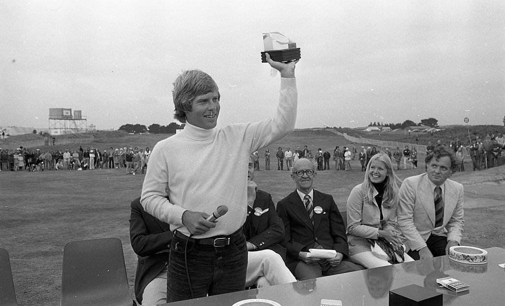 American golfer Ben Crenshaw after his victory in the Carrolls Irish Open , Portmarnock, North County Dublin, Ireland, 1976