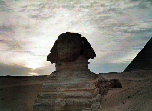 View of the Great Sphinx at sunset.